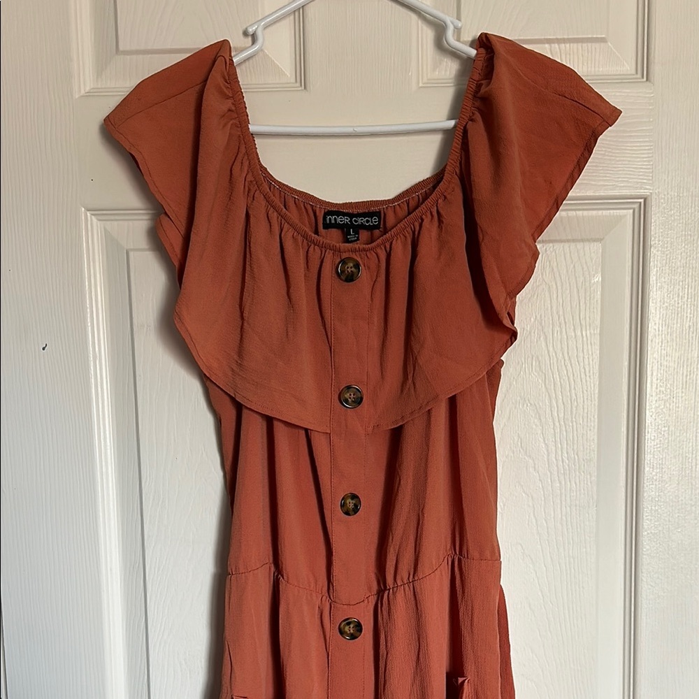 Inner Circle Orange Ruffled Off-the-Shoulder Midi Sundress